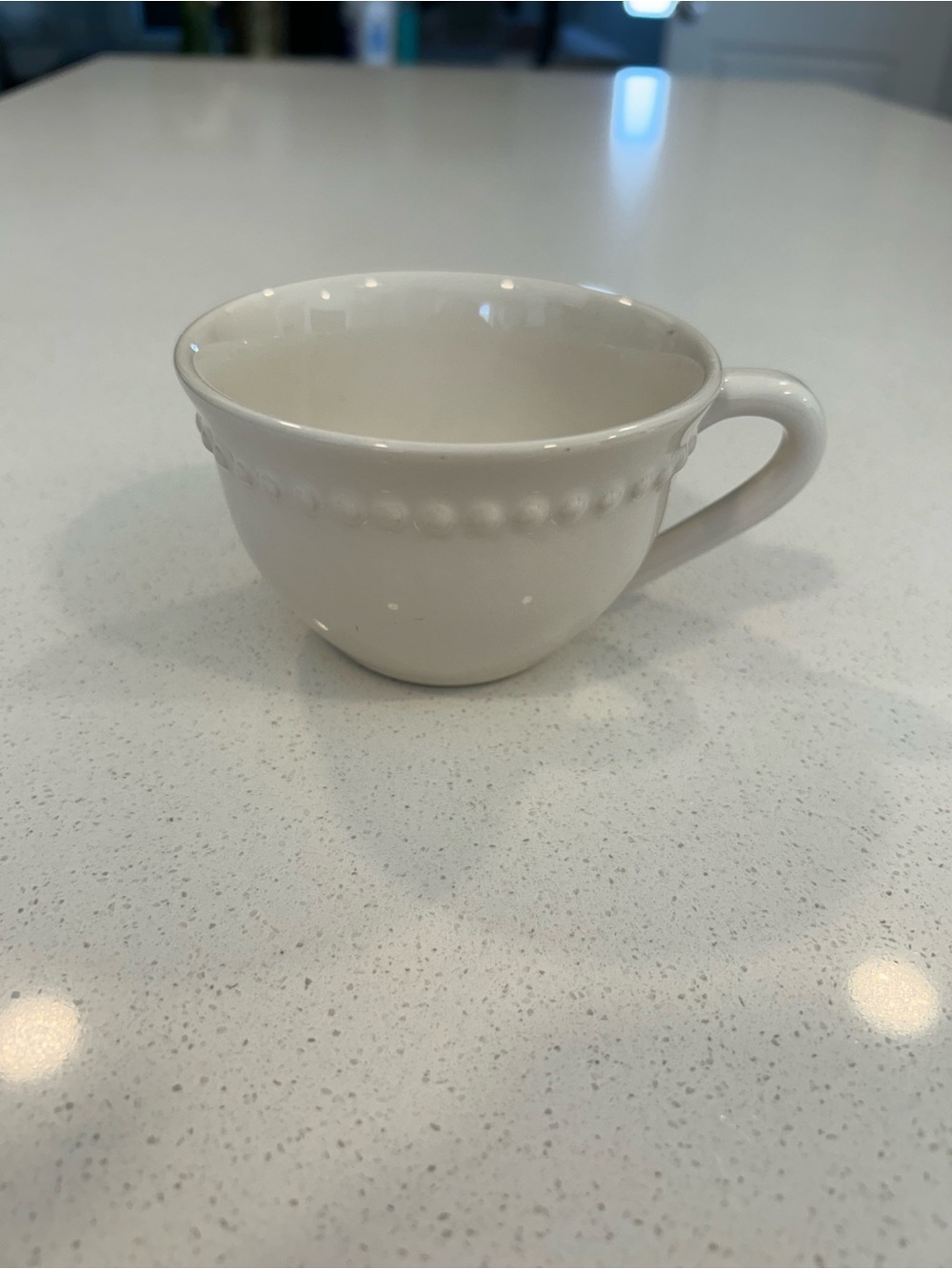 Pottery Barn Classic White Beaded Ceramic Teacup - Home Dining